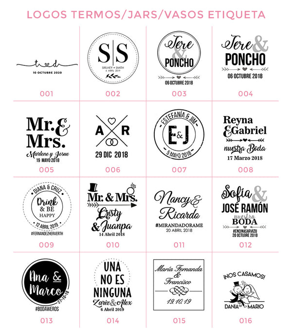 etiquetas para termos de boda, termos boda novios, frases para termos de boda