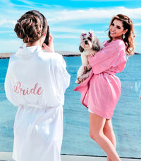 Kit Bata de Satin + Pantuflas de Satin personalizadas - Top Knot Party