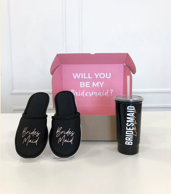 Caja Bridesmaid con Pantuflas y Vaso - Top Knot Party