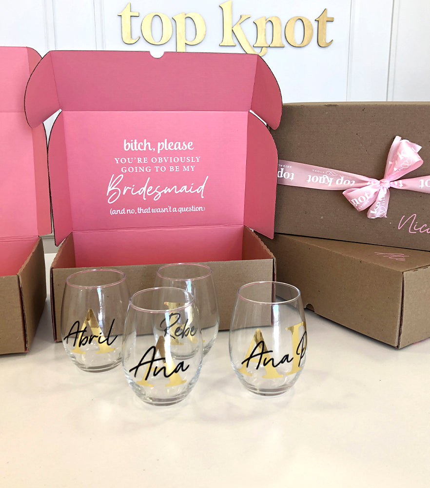 Caja Bridesmaid con Copa - Top Knot Party