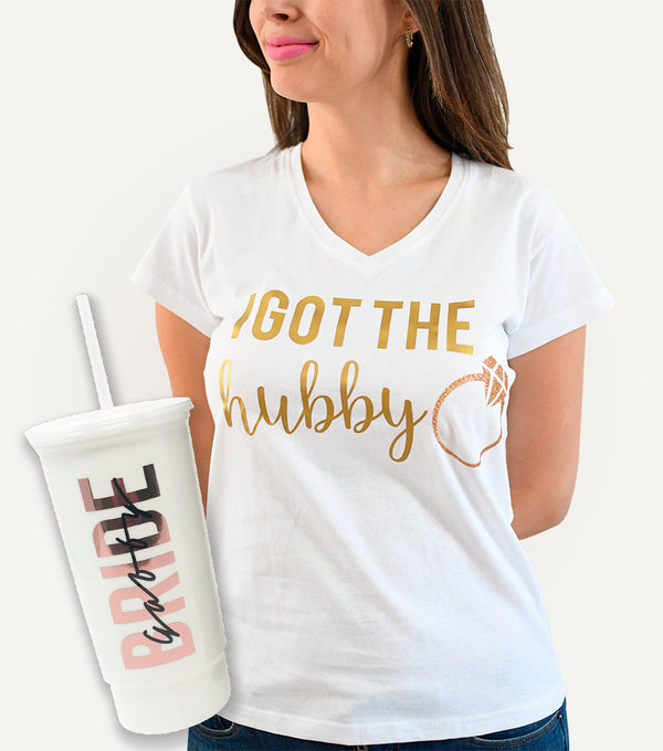 Kit Playera Cuello V + Vaso Jumbo - Top Knot Party