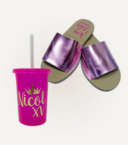 Paquete Vasos Vinil + Sandalias Metálicas - Top Knot Party