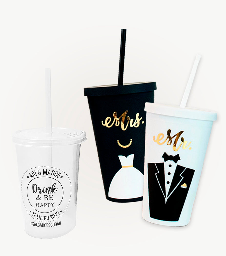 100 Vasos + 2 Vasos de Acrílico para Boda - Top Knot Party