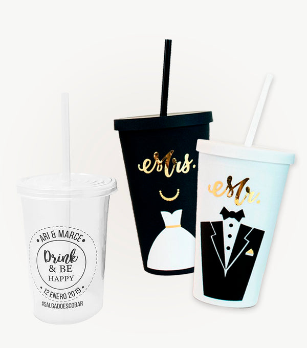 100 Vasos + 2 Vasos de Acrílico para Boda - Top Knot Party