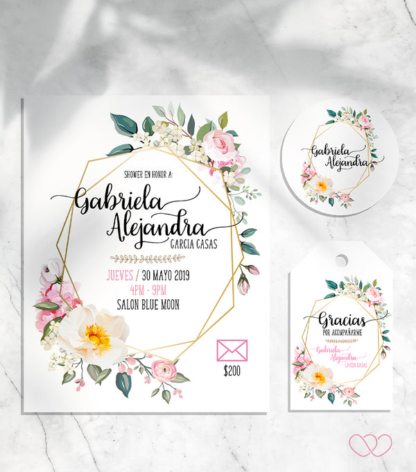 Diseño Invitación y Tags - Top Knot Party