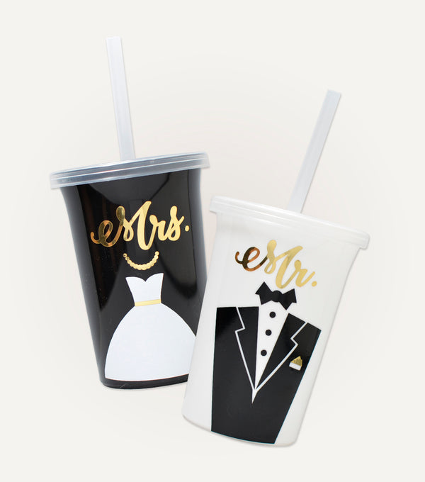 2 Vasos de plástico Mr & Mrs - Top Knot Party